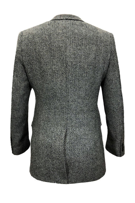 Back-side of grey herringbone slim fit coat - Pamoni