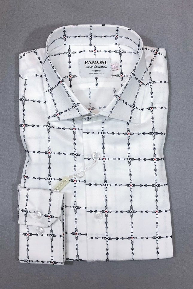 Chemise slim fit à carreaux blancs et imprimé flèches 