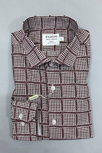 Burgundy Check Slim Fit Shirt - Pamoni
