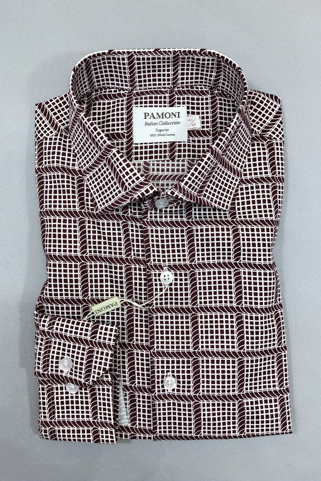 Burgundy Check Slim Fit Shirt - Pamoni