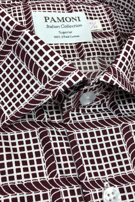 Burgundy Check Slim Fit Shirt - Pamoni