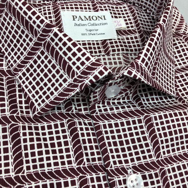 Burgundy Check Slim Fit Shirt - Pamoni