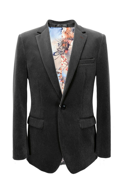 Blazer gris en velours coupe ajustée