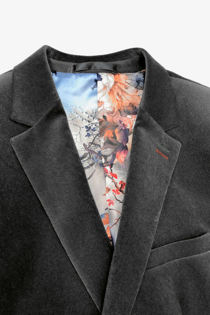 Blazer gris en velours coupe ajustée