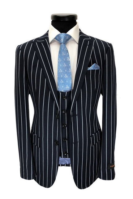 Navy Bold Stripe 2-button 3-piece Suit