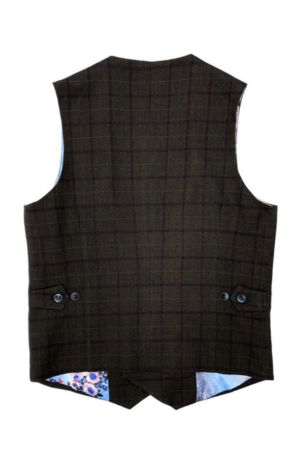 Brown Burgundy Check Tweed Blazer With Matching Waistcoat - Pamoni