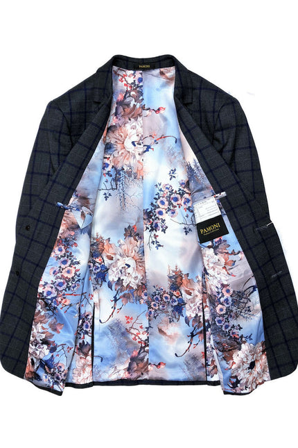 Grey with blue check tweed blazer with inside Autumn lining - Pamoni