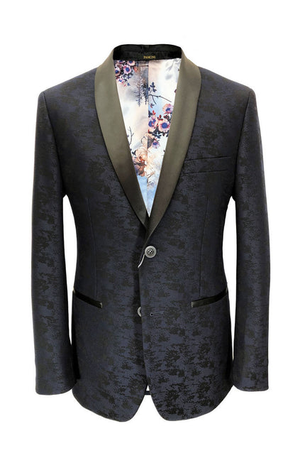 Navy Jacquard Brocade Dinner Jacket