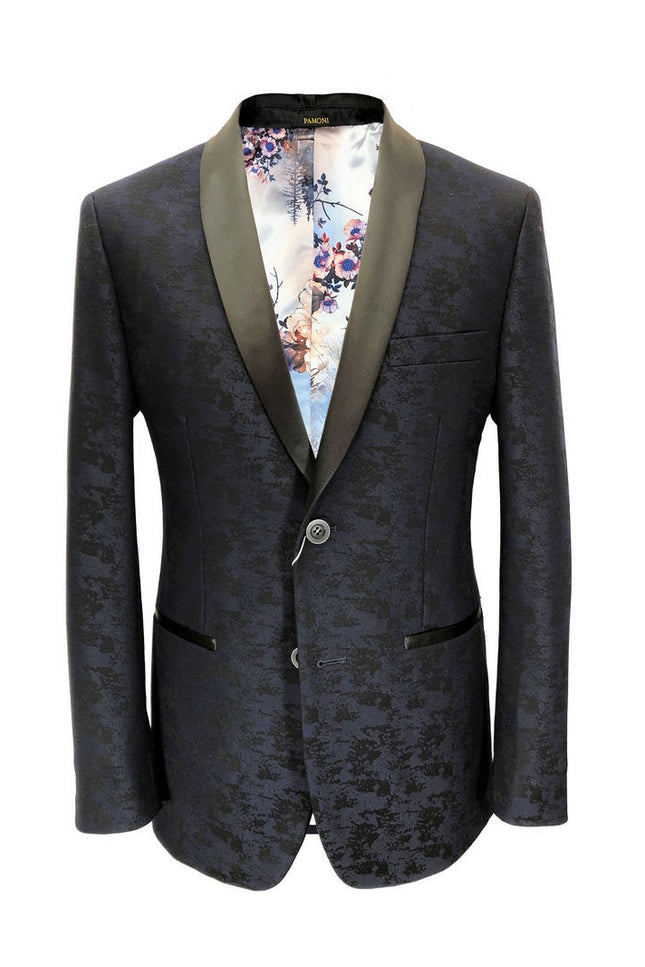 Navy Jacquard Brocade Dinner Jacket