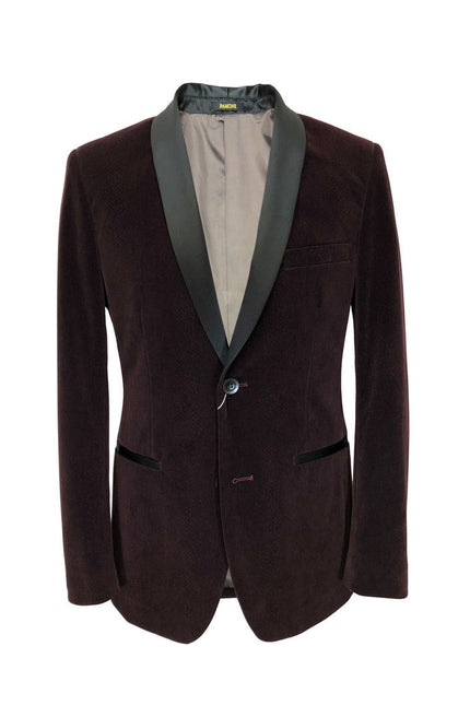 veste de smoking en velours bordeaux effet peau de serpent