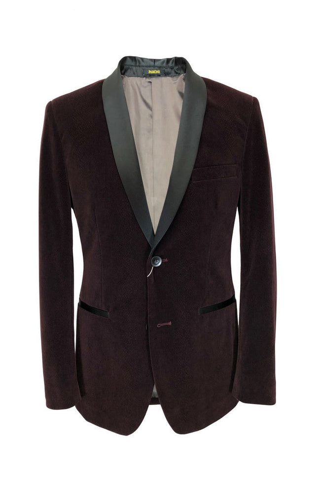veste de smoking en velours bordeaux effet peau de serpent