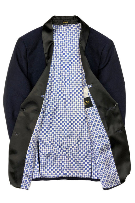 Blue Textured Dinner Jacket with spotted lining
