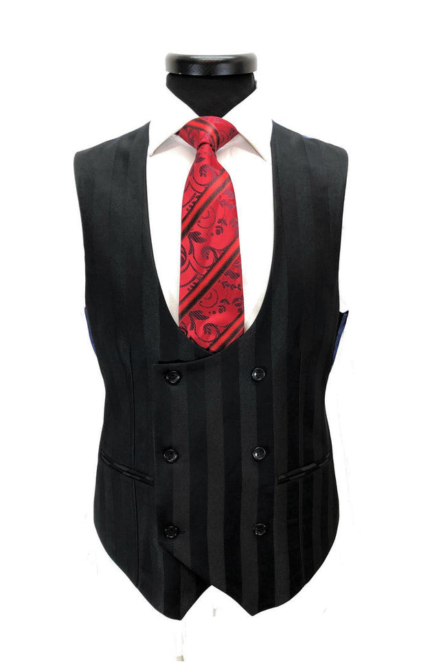 Costume trois pièces noir à rayures audacieuses et deux boutons