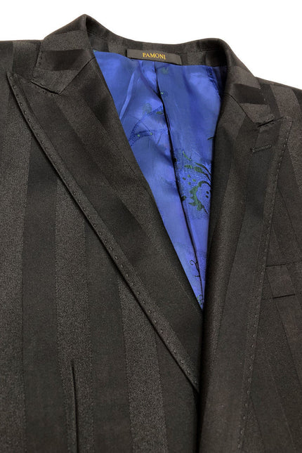 Costume trois pièces noir à rayures audacieuses et deux boutons