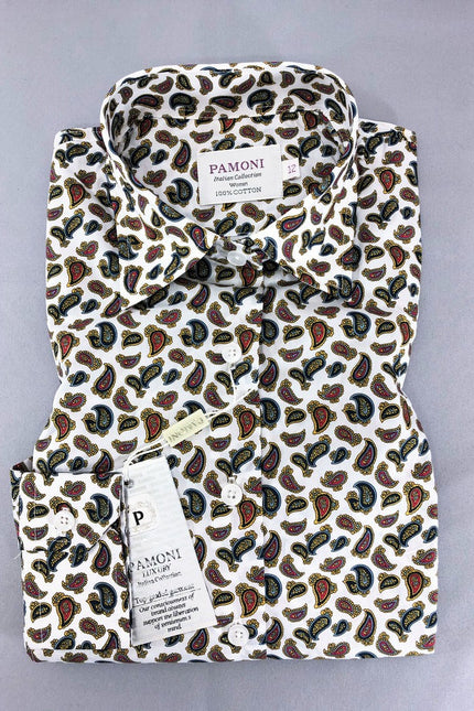 Chemise cintrée blanche à imprimé cachemire