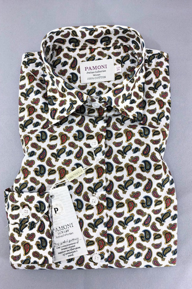 Chemise cintrée blanche à imprimé cachemire