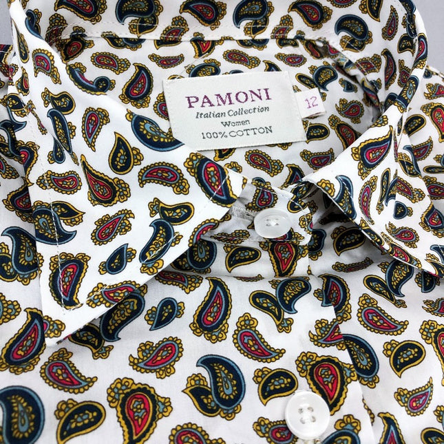 Chemise cintrée blanche à imprimé cachemire