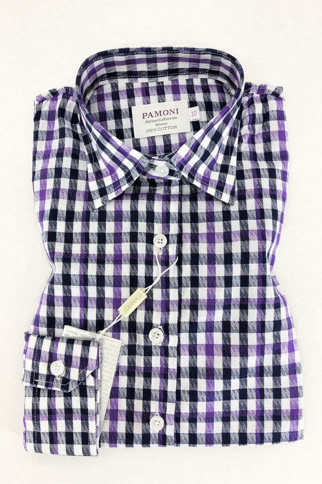 Chemise cintrée à carreaux gris-violet