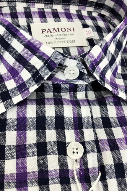 Chemise cintrée à carreaux gris-violet