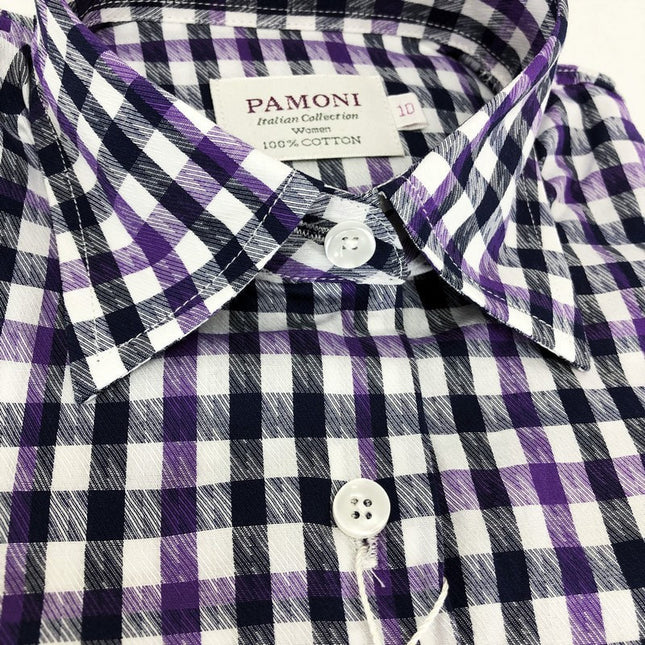 Chemise cintrée à carreaux gris-violet