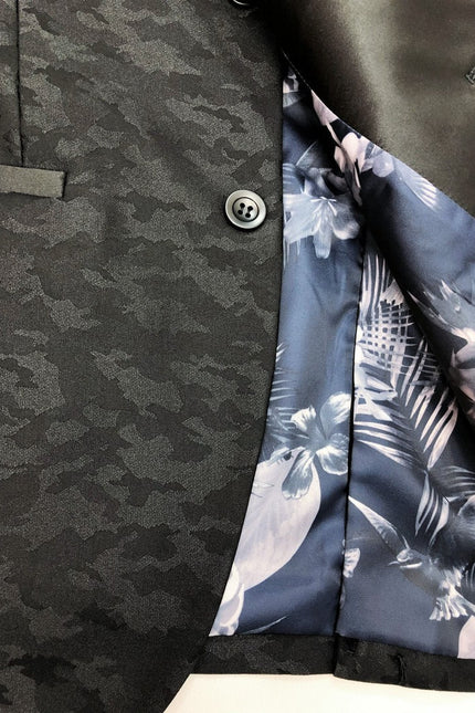 Close up of Black Jacquard Brocade Dinner Jacket