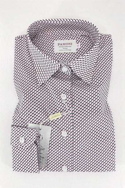 Black/Pink Chevron Embroidery Shirt - Pamoni