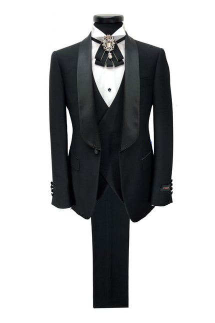 Black 3-piece tuxedo with satin shawl lapel - Pamoni