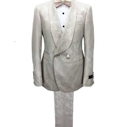 Chevron champagne shawl lapel double breasted suit - Pamoni