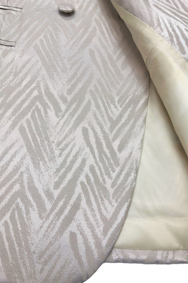Zoomed in Chevron Champaign poly-viscose, wool blend material - Pamoni