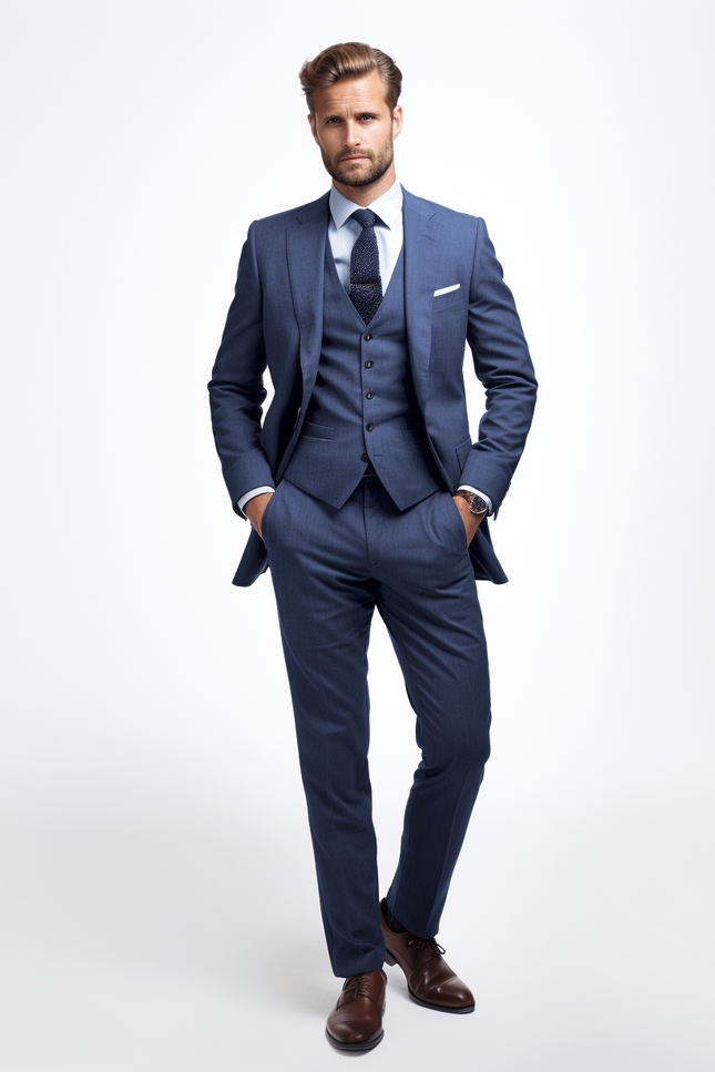 Mid Blue Birdseye 3-Piece Suit