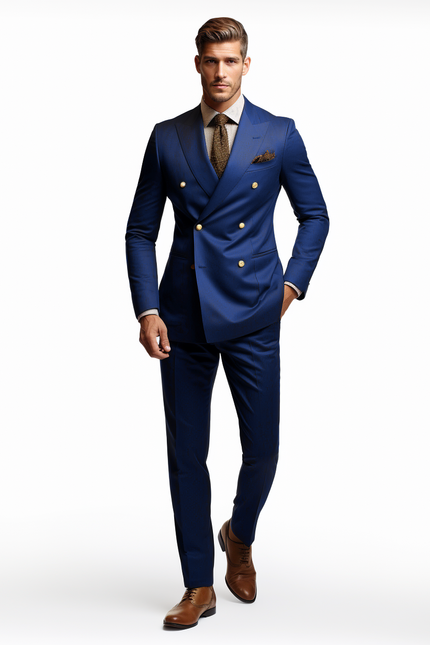 Midnight Blue Double Breasted Suit With Gold Button