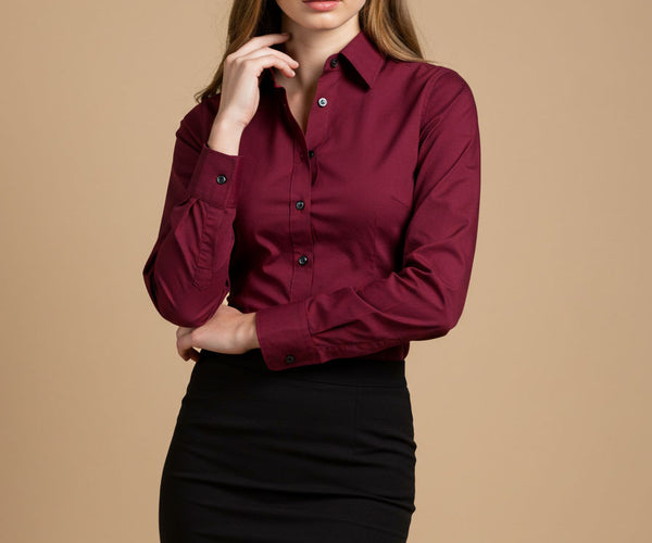 burgundy dress shirt for woman Burgundy Women's Fitted Shirt – Pamoni
